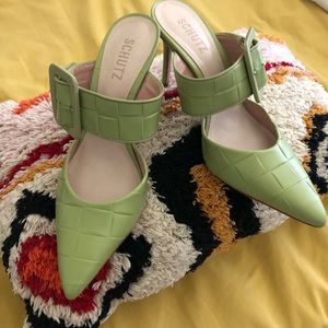 Schutz Pastel Green Woven Pointed Heels 8.5